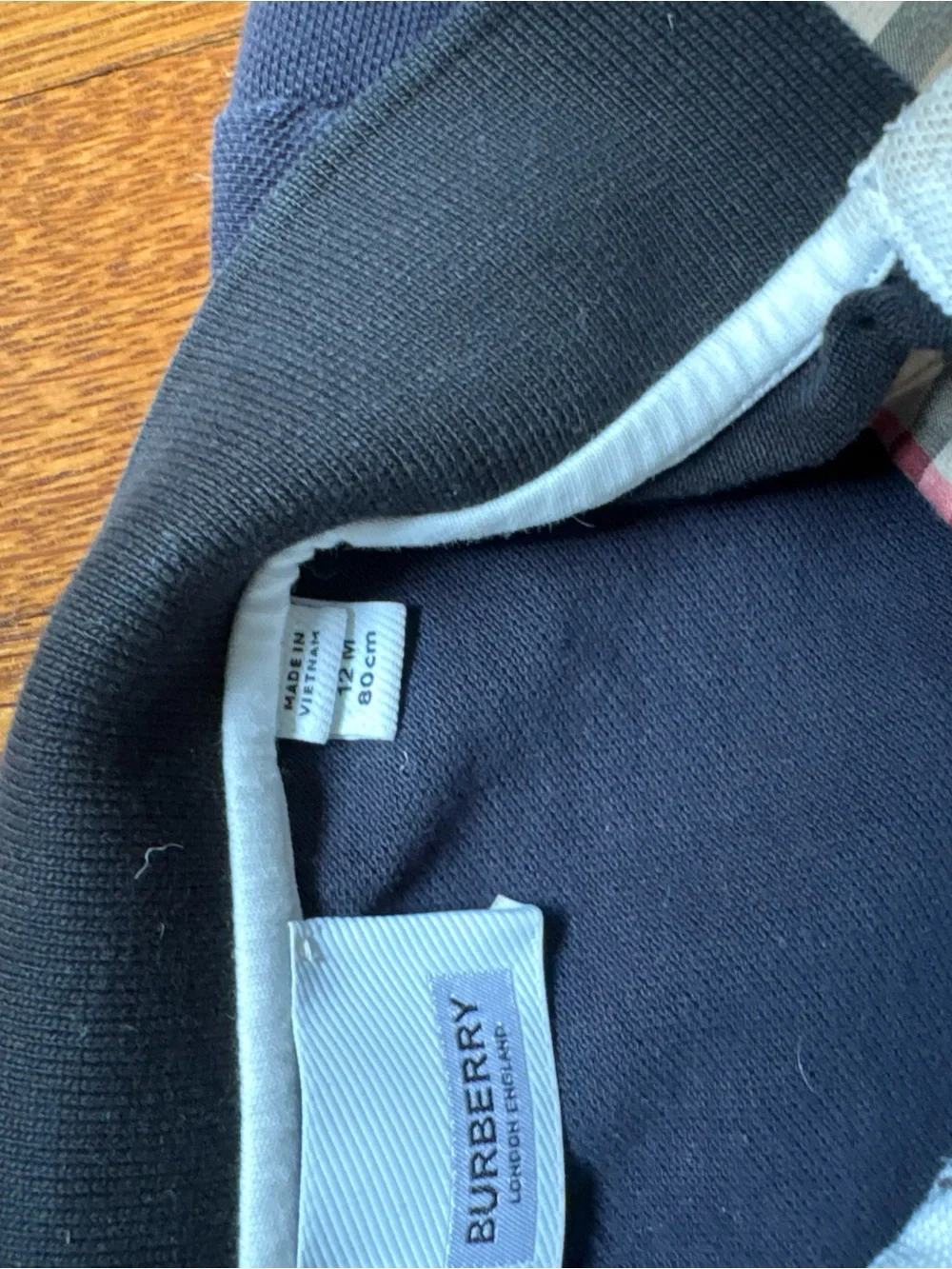 Burberry Navy Polo with Signature Beige Check Panel